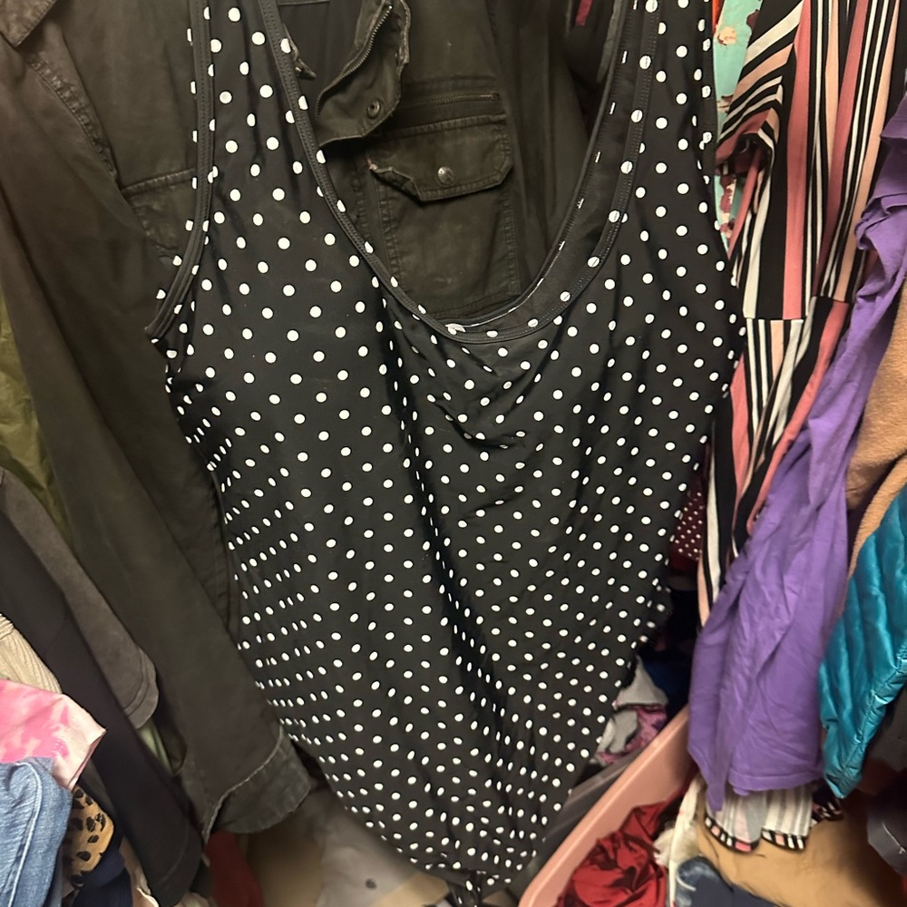 Basic Editions Black and White Polka Dot Tank‎ Top